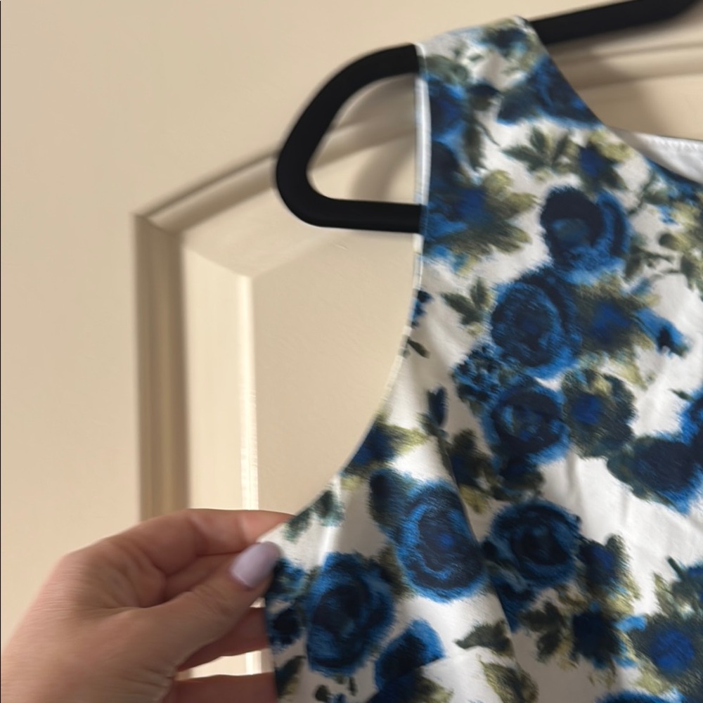 Ann Taylor Blue and White Floral Halter Sheath Sleeveless Midi Dress 6 - Picture 3 of 11